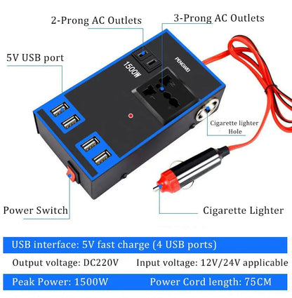 🚗 Convertitore di alimentazione da 220 V per auto, da 12v24v a 220v